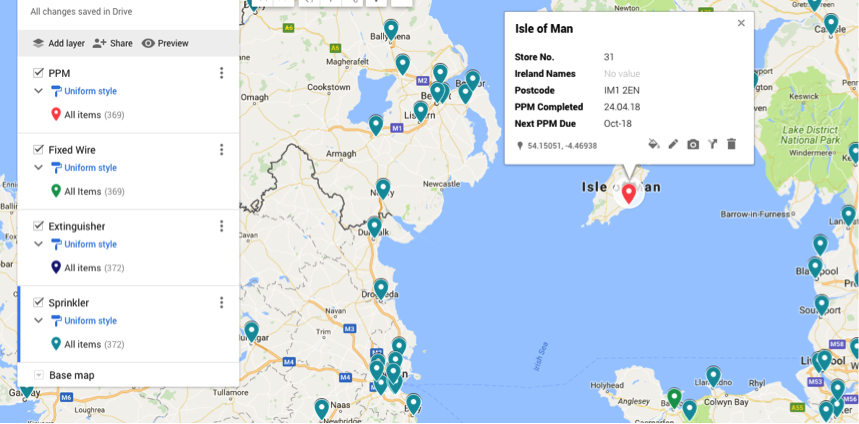 A close up of CPI sites showing PPM dates